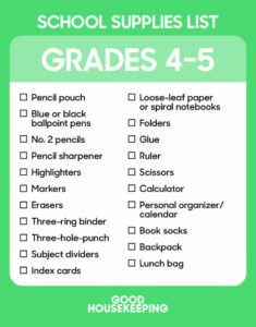 School Supplies Grades 4-5