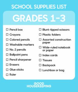 school supplies list grades 1-3