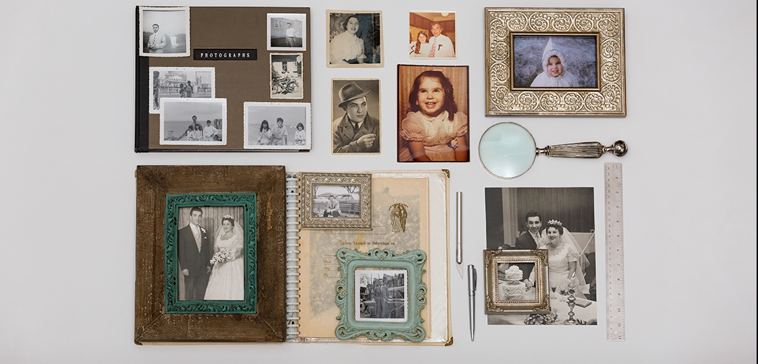 collage of framed black and white family photos